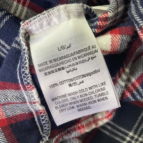 Club Room Shirt Sz L Navy Blue Red White Flannel Check 100% Cotton Casual Mens - Picture 5 of 9